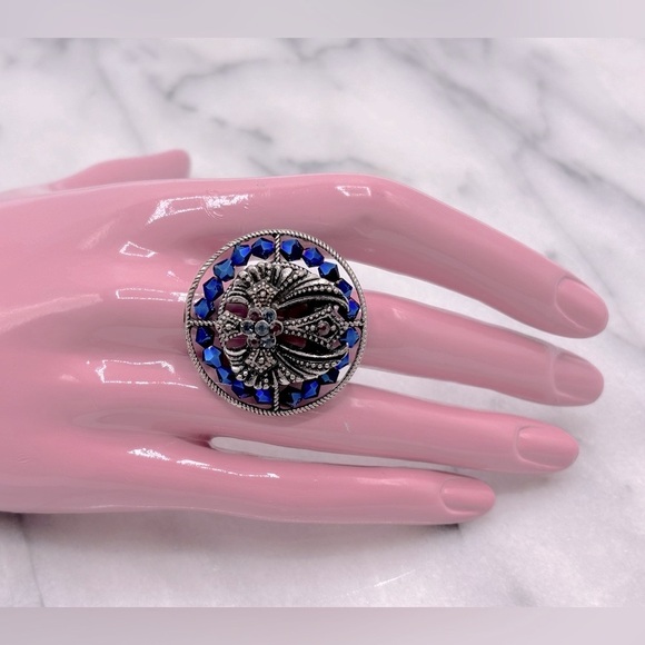 Crystal Cross with‎ Wings Beaded Round Costume Jewelry Ring - Picture 2 of 5